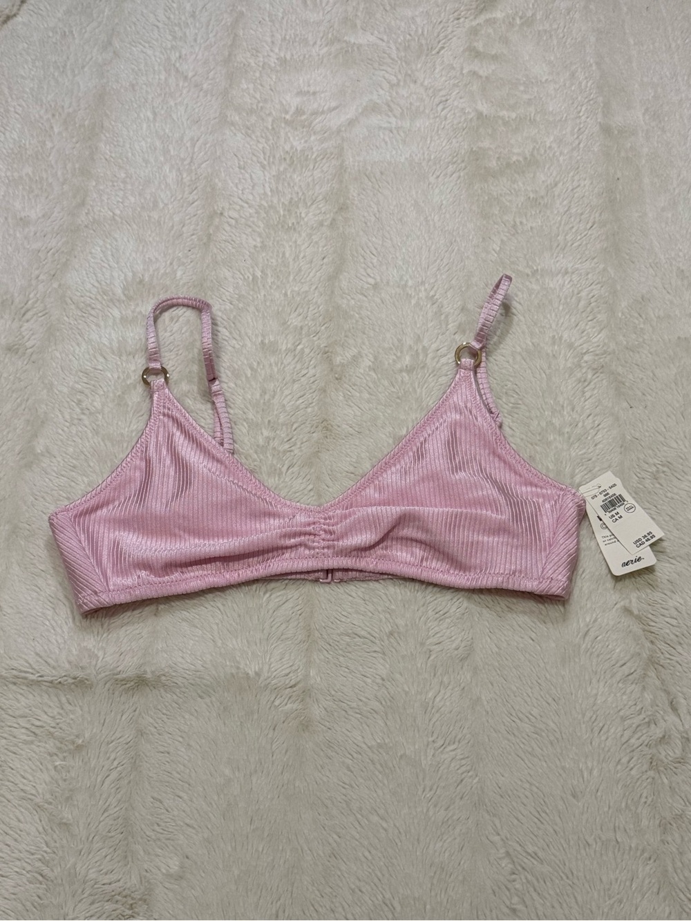 aerie Light Pink Ribbed Bikini Top with Adjustable Straps